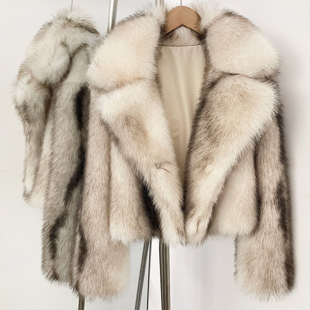 OFTBUY Luxury Oversized Lapel Faux Fur Jacket - Premium Vegan Fur Short Coat for Winter Glamour