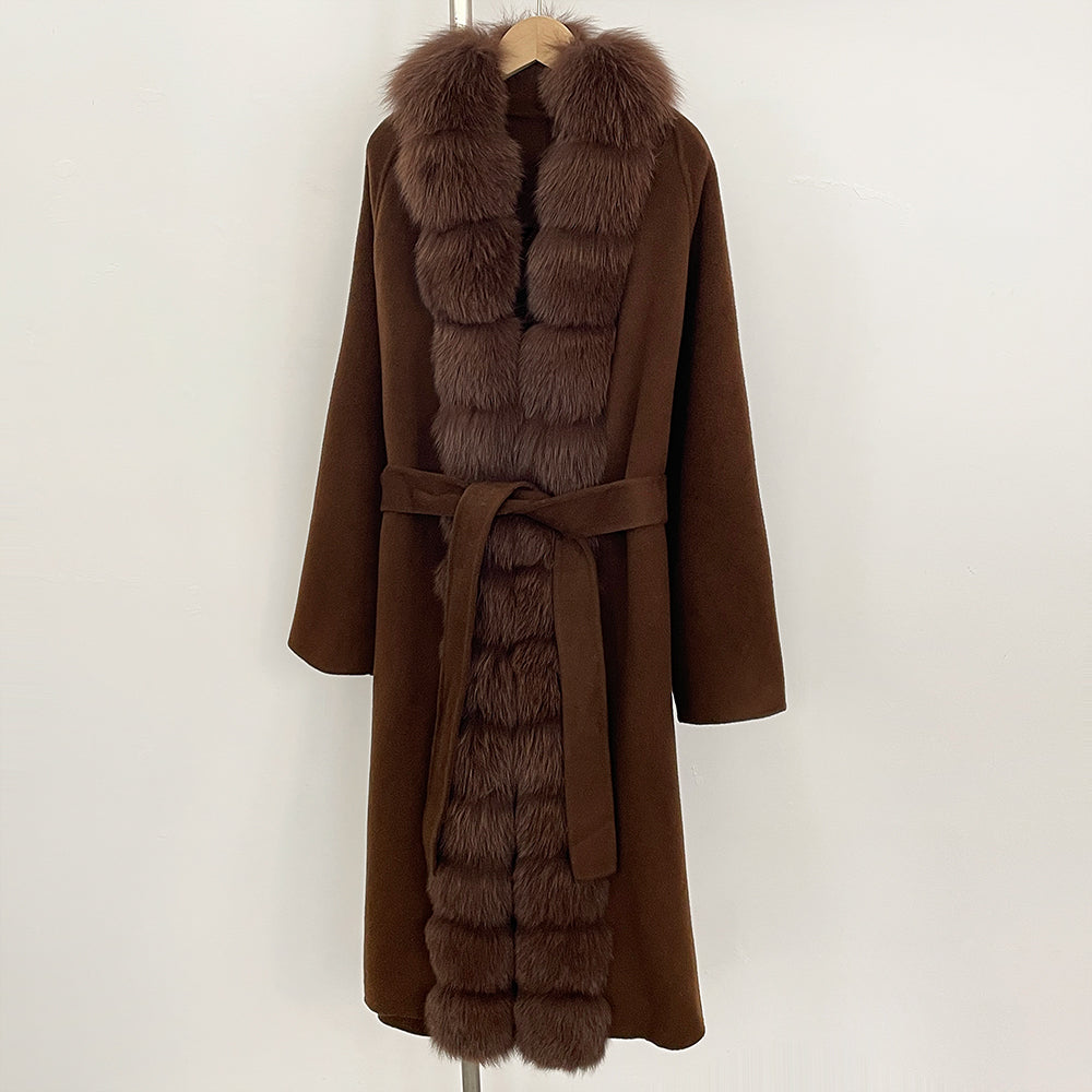OFTBUY Long Natural Fur Wool Coat Fashion Warm Big Real Fox Fur Jacket Female New Autumn Winter Clothes Women Woolen Overcoat