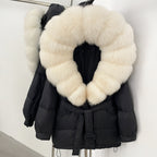 OFTBUY Thick Warm Mid-Long Puffer Coat Real Fox Fur Collar White Duck Down Coat Female Loose Warm Hooded Parkas With Belt