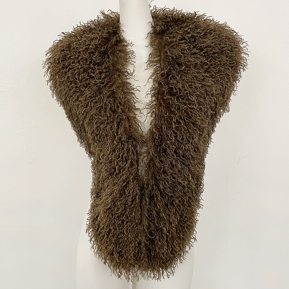 OFTBUY Women's Faux Mongolian Fur Vest Open Front Fluffy Faux Fur Waistcoat with Back Tie New Autumn Winter Outerwear Female