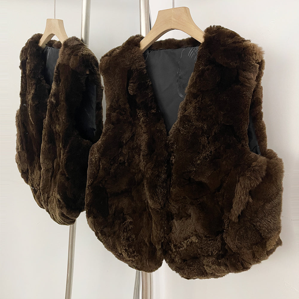 OFTBUY New Autumn Winter Luxury Clothes Outerwear Women's Real Rex Rabbit Fur Vest Fashion V-Neck Natural Fur Waistcoat Female