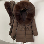 OFTBUY New Winter Genuine Fox Fur Hooded Puffer Coat Women Women's White Duck Down Jacket Outerwear Female Fashion Parkas