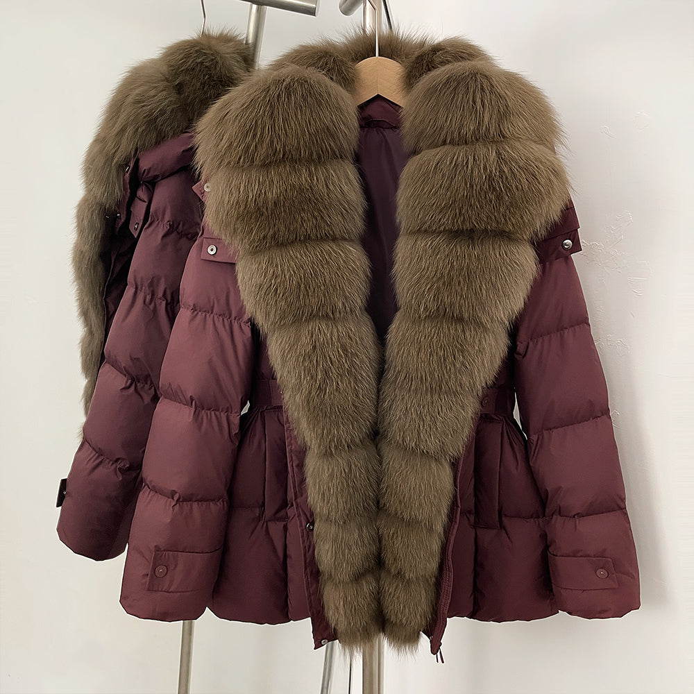 OFTBUY Big Natural Fox Fur Collar Duck Down Coat Female Hooded Thick Warm Top Clothes Women Fashion Real Fur Puffer Jacket