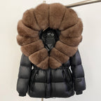 OFTBUY Big Real Fox Fur Coat Autumn Winter Clothes Women Warm Natural Fur White Goose Duck Jacket Female Hooded Puffer Jacket