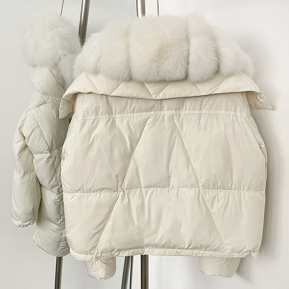 OFTBUY New Short Winter Clothing Women Thickened Warm Fluffy Raccoon Fur Puffer Jacket Female Real Fox Fur Collar Down Coat