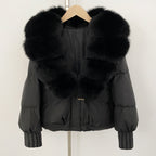 OFTBUY Luxury 90% Duck Down Puffer Jacket with Oversized Real Fox Fur Collar - Short Tiered Winter Coat