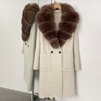 OFTBUY Double Breasted Pockets Long Luxury Warm Winter Outerwear New Women's Double-Faced Wool Coat with Real Fox Fur Collar