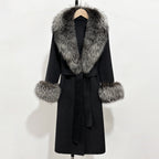 OFTBUY Fashion Warm Woolen Jacket with Real Fox Fur Collar and Cuffs New Autumn Winter Wool Clothing Women Long Belt Outerwear