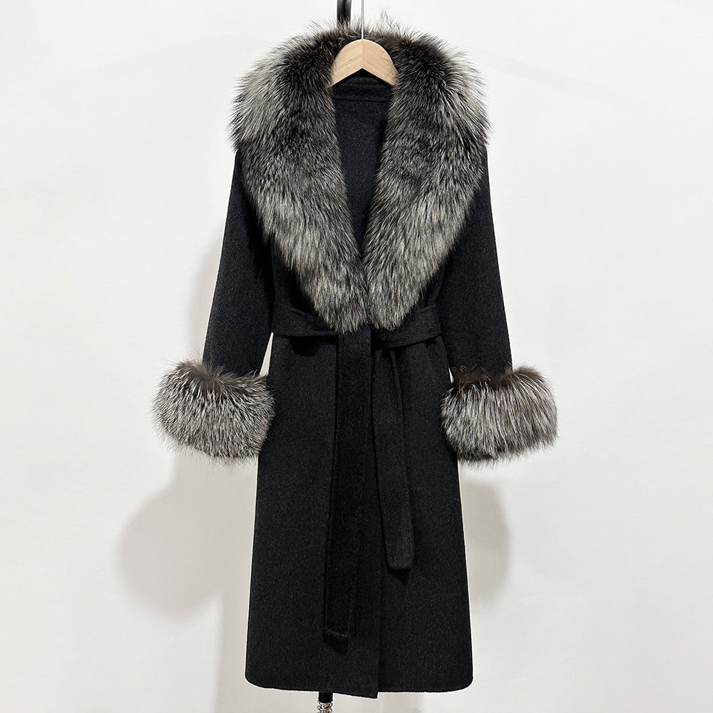 OFTBUY Fashion Warm Woolen Jacket with Real Fox Fur Collar and Cuffs New Autumn Winter Wool Clothing Women Long Belt Outerwear