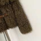 OFTBUY Luxury Oversized Collar Faux Mongolian Sheep Fur Cropped Jacket - Belted Buckle Vegan Curly Fur Coat