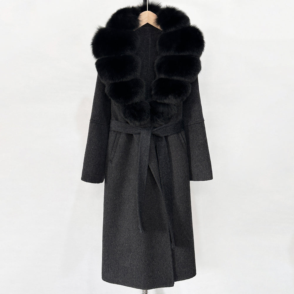 OFTBUY New Autumn Winter Top Clothes Female Long Big Real Fox Fur Collar Woolen Jacket Women Fashion Warm Cashmere Wool Coat