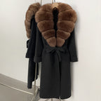 OFTBUY Belted Elegant Warm Outerwear Coat Female Women's Luxury Double-Faced Wool Jacket Winter Oversized Real Fox Fur Collar
