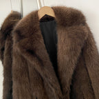 OFTBUY Luxury Long-Line Notch Lapel Faux Fur Coat - Elegant Winter Vegan Fur Overcoat