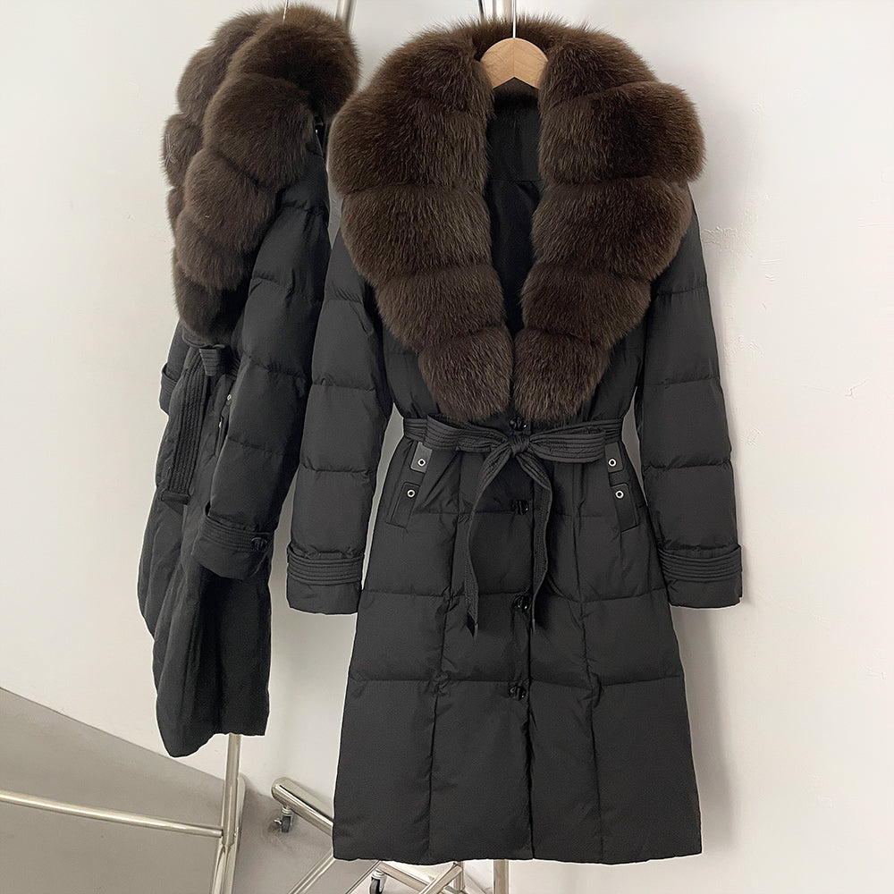 OFTBUY Thickened Warm Duck Down Coat Female Luxury Long Belt New Winter Natural Fox Fur Clothes Women Silm Puffer Jacket Outwear