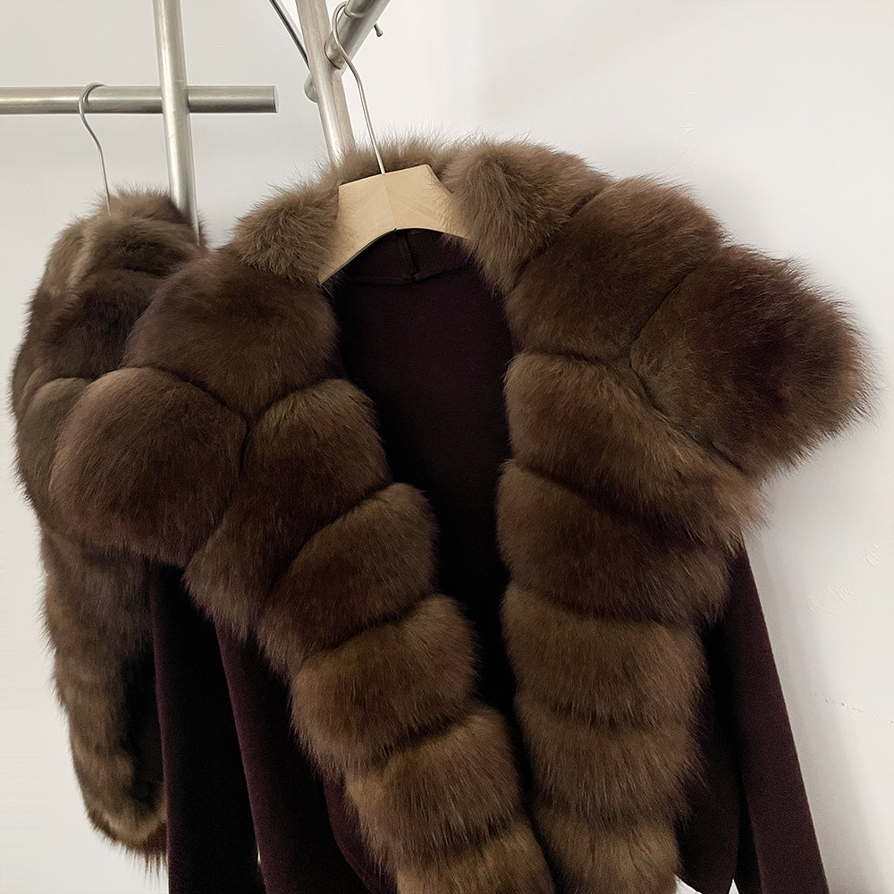 OFTBUY New Autumn Winter Knit Clothing Female Women's Short Cardigan with Big Real Fox Fur Collar Natural Fur Warm Sweater Lady