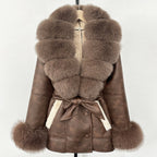 OFTBUY Large Natural Fox Fur Women Faux Leather Jacket Autumn Winter Fashion Ladies Warm Retor Faux Lamb Fur Coat Outwear