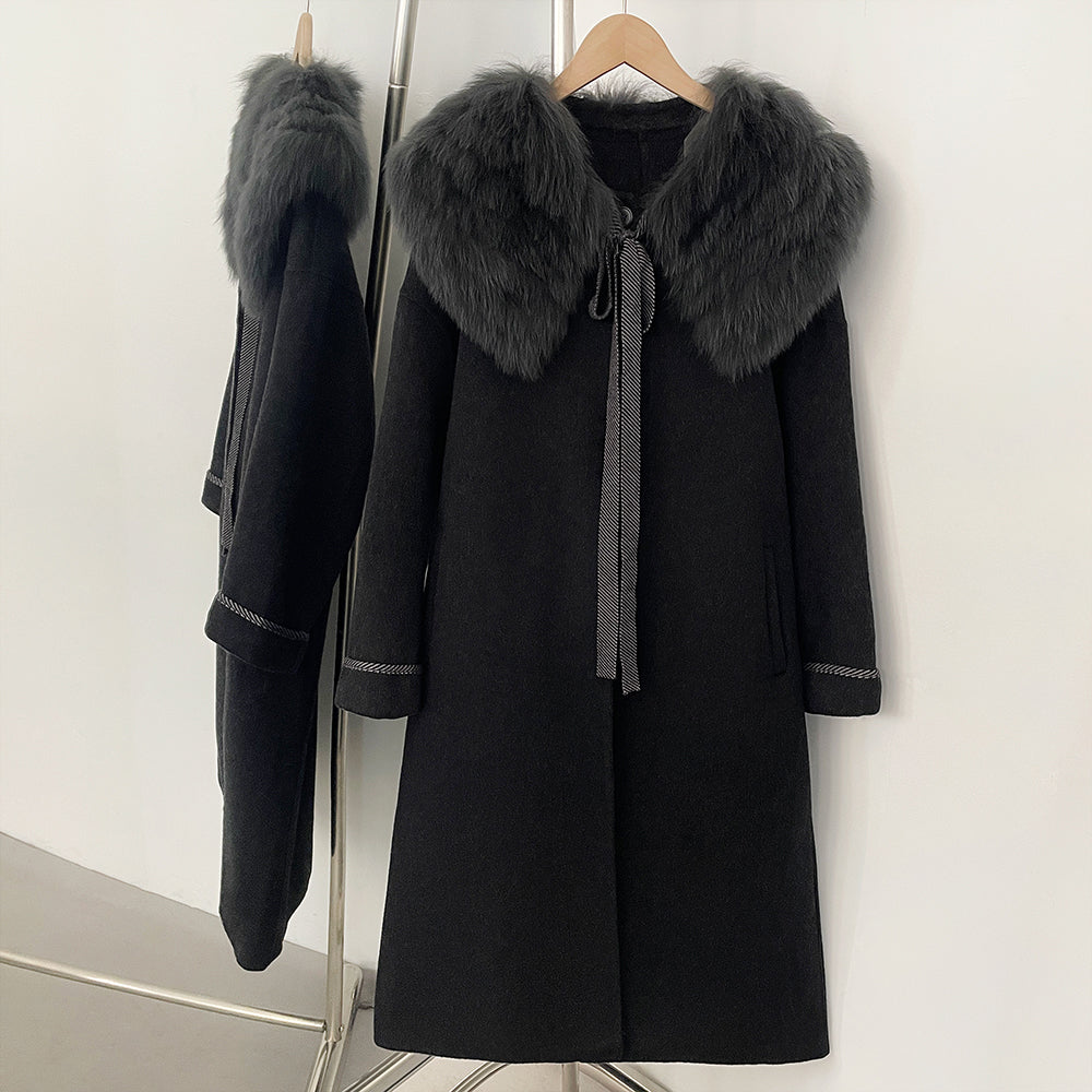 OFTBUY New Autumn Winter Clothes Women Long Real Fox Fur Wool Coat Female Natural Fur Collar Woolen Jacket Preppy Outerwear Lady