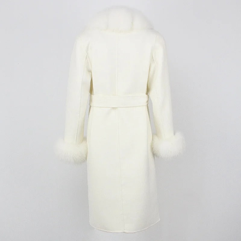 OFTBUY Winter Jacket Women Long Natural Wool Blends Cashmere Real Fur Coat Double Breasted Belt Warm Streetwear New Fashion