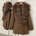 OFTBUY Natural Fox Fur Collar Fluffy Puffer Jacket Women Thickened Warm Real Fur White Duck Down Coat New Winter Parke Outerwear