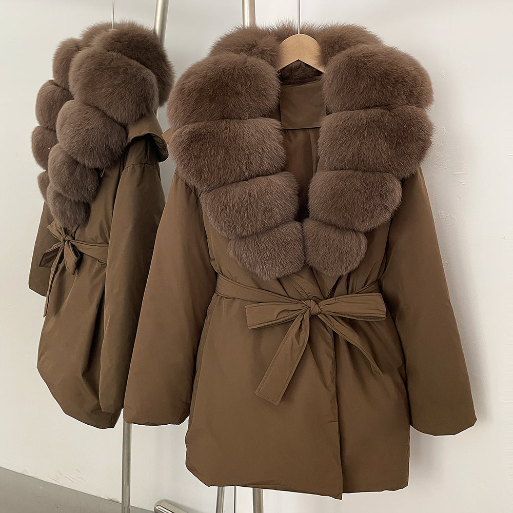 OFTBUY Natural Fox Fur Collar Fluffy Puffer Jacket Women Thickened Warm Real Fur White Duck Down Coat New Winter Parke Outerwear