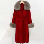 OFTBUY Fashion Warm Wool Coat with Real Fox Fur Collar New Autumn Winter Long Clothing Women Belt Elegant Woolen Jcacket Female