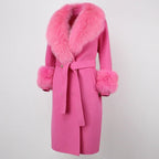 OFTBUY Winter Jacket Women Long Natural Wool Blends Cashmere Real Fur Coat Double Breasted Belt Warm Streetwear New Fashion
