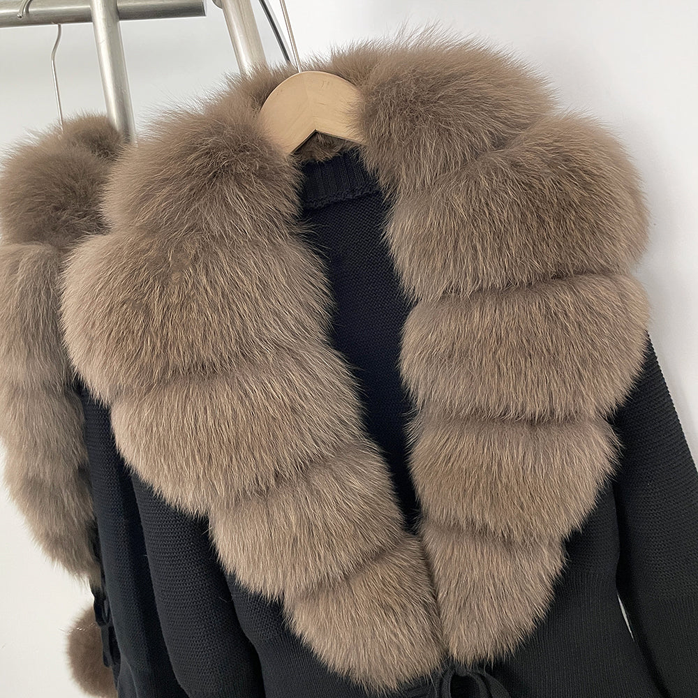 OFTBUY New Autumn Winter Knit Cardigan Women Fashion Warm Clothes with Real Fox Fur Luxury Natural Fur Sweater Jacket Female