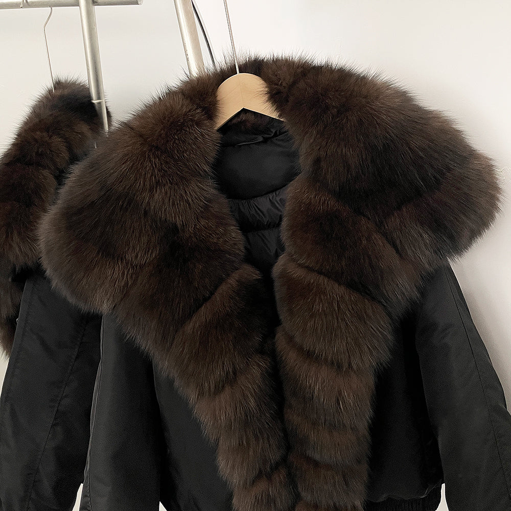 OFTBUY Autumn Winter Clothes Women White Goose Down Coat Natural Fur Puffer Jacket Female Short Big Real Fox Fur Jacket Fashion