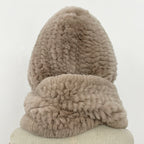 OFTBUY New Winter Cute Windproof Real Fur Cycling Cap with Muffler Female Thick Warm Natural Rabbit Fur Bomber Hat Scarf Women