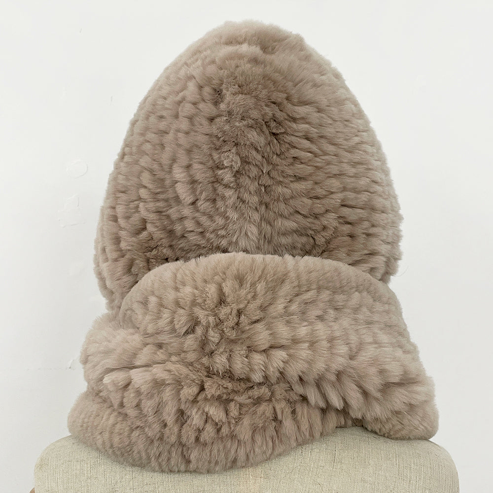 OFTBUY New Winter Cute Windproof Real Fur Cycling Cap with Muffler Female Thick Warm Natural Rabbit Fur Bomber Hat Scarf Women