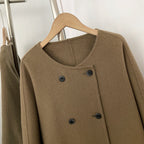 OFTBUY New Women's Double-Faced Wool Coat with Real Fox Fur Cuffs Round Neck Warm Winter Elegant Fashion Outerwear Woolen Coat