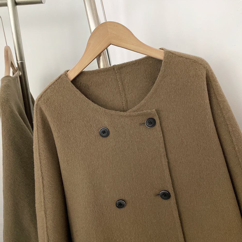 OFTBUY New Women's Double-Faced Wool Coat with Real Fox Fur Cuffs Round Neck Warm Winter Elegant Fashion Outerwear Woolen Coat
