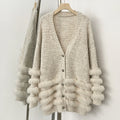 OFTBUY Loose Oversize Knitwear Coat Real Fox Fur Button Cardigan Swrater Jacket Female New Spring Autumn Knitted Clothes Women