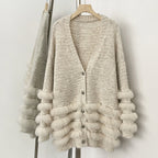 OFTBUY Loose Oversize Knitwear Coat Real Fox Fur Button Cardigan Swrater Jacket Female New Spring Autumn Knitted Clothes Women