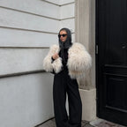 OFTBUY Cropped Faux Mongolia Sheep Fur Jacket