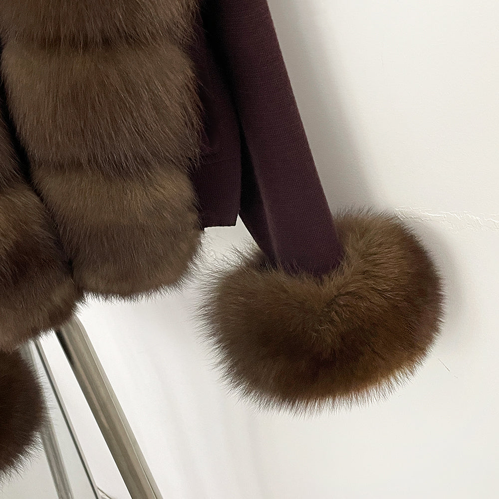 OFTBUY New Autumn Winter Knit Clothing Female Women's Short Cardigan with Big Real Fox Fur Collar Natural Fur Warm Sweater Lady
