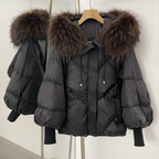 OFTBUY Thicken Warm Knitted Sleeve Coat New Winter Large Real Fur Hooded Puffer Jacket Women White Duck Down Mid Long Parka