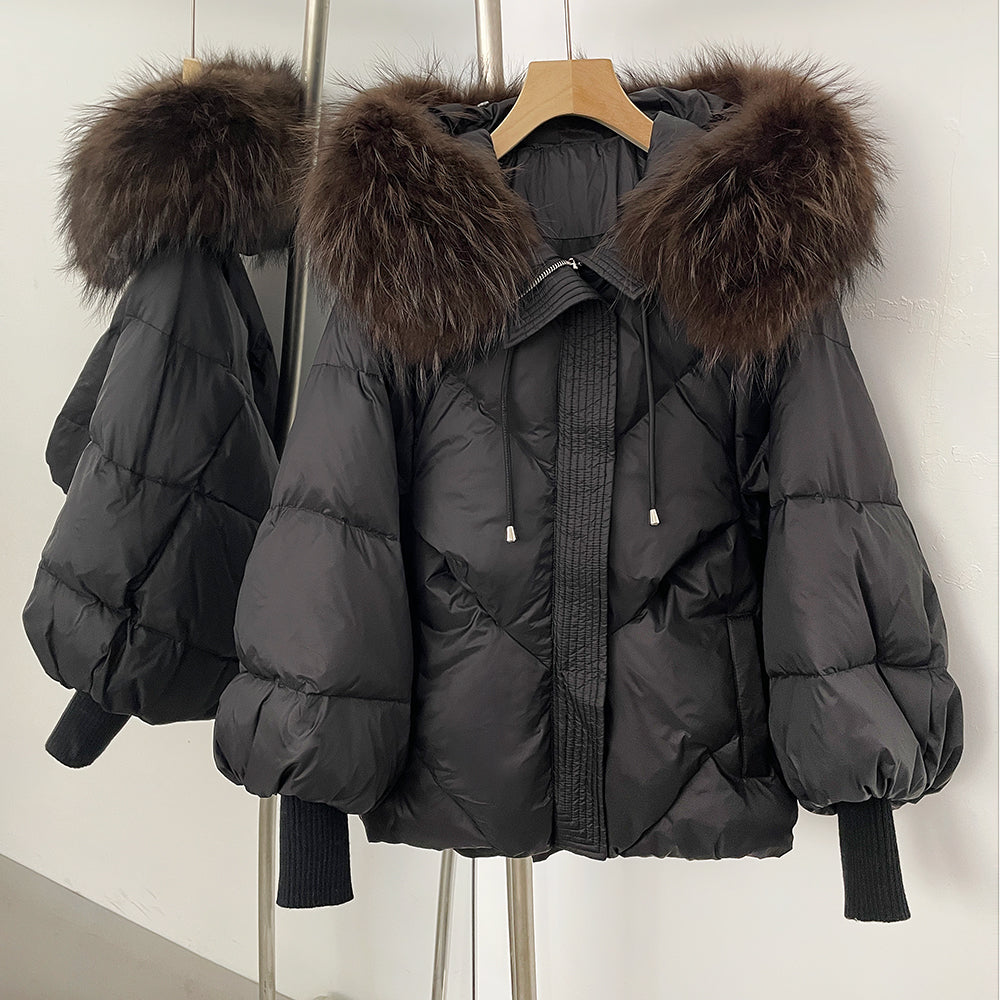 OFTBUY Thicken Warm Knitted Sleeve Coat New Winter Large Real Fur Hooded Puffer Jacket Women White Duck Down Mid Long Parka