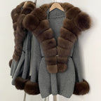 OFTBUY Belt Loose Fit Warm Winter Fashion Outerwear Natural Fur Sweater Female New Women's Knit Coat with Large Real Fox Fur