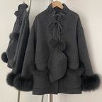 OFTBUY Loose Real Fox Fur 100% Wool Coat with Hat New Autumn Winter Top Clothes Women Natural Fur Cashmere Woolen Jacket Female