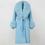 OFTBUY Winter Jacket Women Long Natural Wool Blends Cashmere Real Fur Coat Double Breasted Belt Warm Streetwear New Fashion