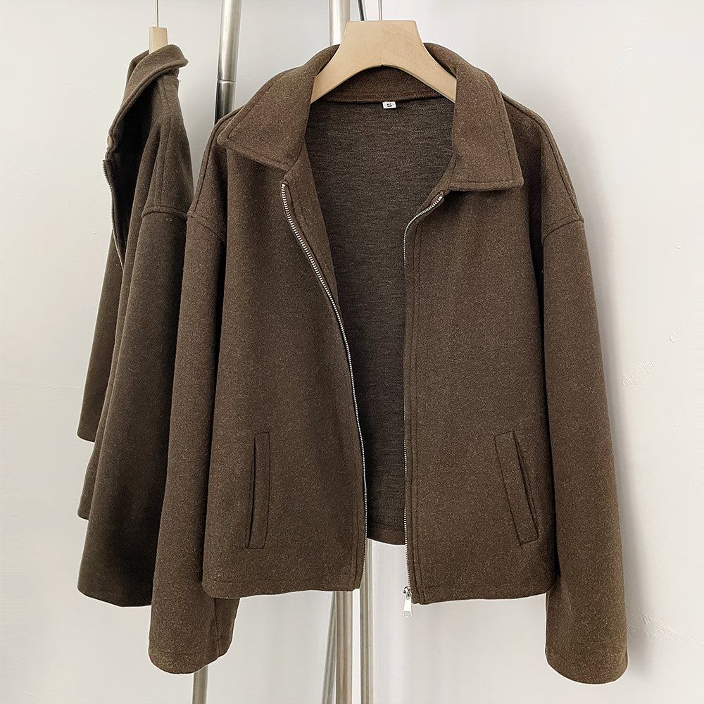 OFTBUY New Women's Brown Knit Zip Up Jacket Lapel Collar Casual Sweater Coat Female Loose Warm Autumn Winter Cardigan Outerwear