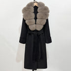 OFTBUY Long Belt 100% Wool Coat with Real Fox Fur Collar Warm Natural Fur Woolen Jacket Female New Autumn Winter Clothing Women
