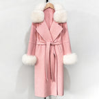 OFTBUY Belted Long Warm Winter Elegant Fashion Outerwear New Women's Double-Faced Wool Coat with Real Fox Fur Collar and Cuffs