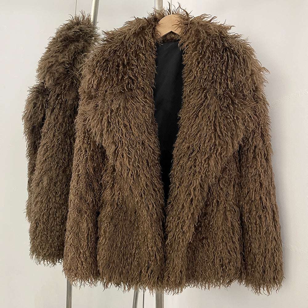 OFTBUY New Winter Clothes Women Fashion Faux Mongolia Sheep Fur Coat Warm Thick Fake Fur Jacket Long Sleeve Artificial Fur Overcoat