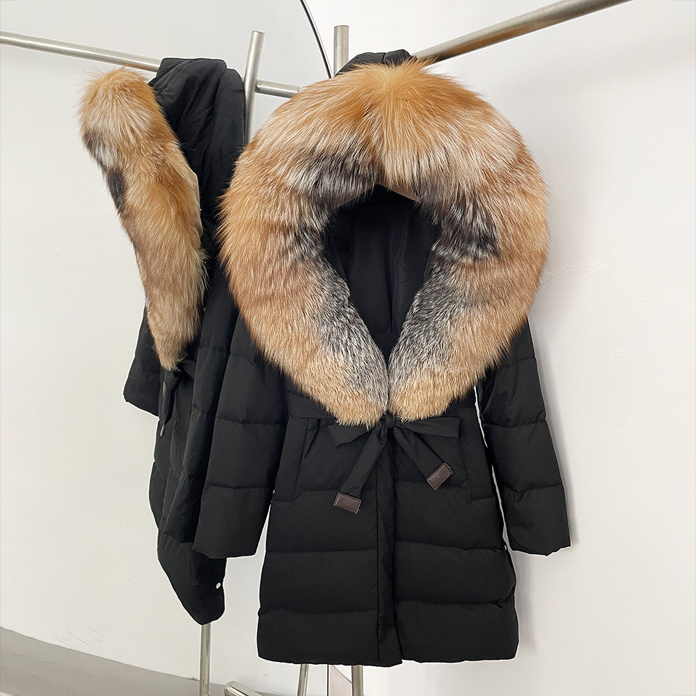 OFTBUY New Winter Genuine Fox Fur Hooded Puffer Coat Women Women's White Duck Down Jacket Outerwear Female Fashion Parkas