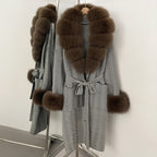 OFTBUY Winter Elegant Outerwear Warm Long Coat Lady New Women's Knit Coat with Large Real Fox Fur Collar Belted Cardigan Female