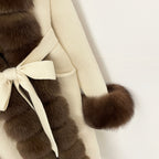 OFTBUY Cardigan Sweater New Women's Knit Long Coat with Full Real Fox Fur Belted Pockets Warm Winter Elegant Fashion Outerwear