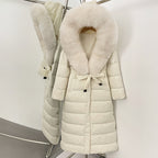 OFTBUY Hooded Winter White Duck Down Coat Large Real Fox Fur Collar X-Long Puffer Jacket Women Thick Female Parkas With Belt