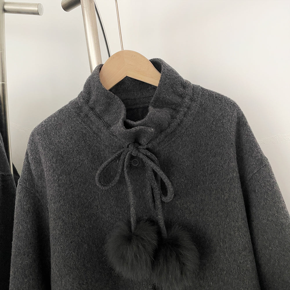 OFTBUY Loose Real Fox Fur 100% Wool Coat with Hat New Autumn Winter Top Clothes Women Natural Fur Cashmere Woolen Jacket Female